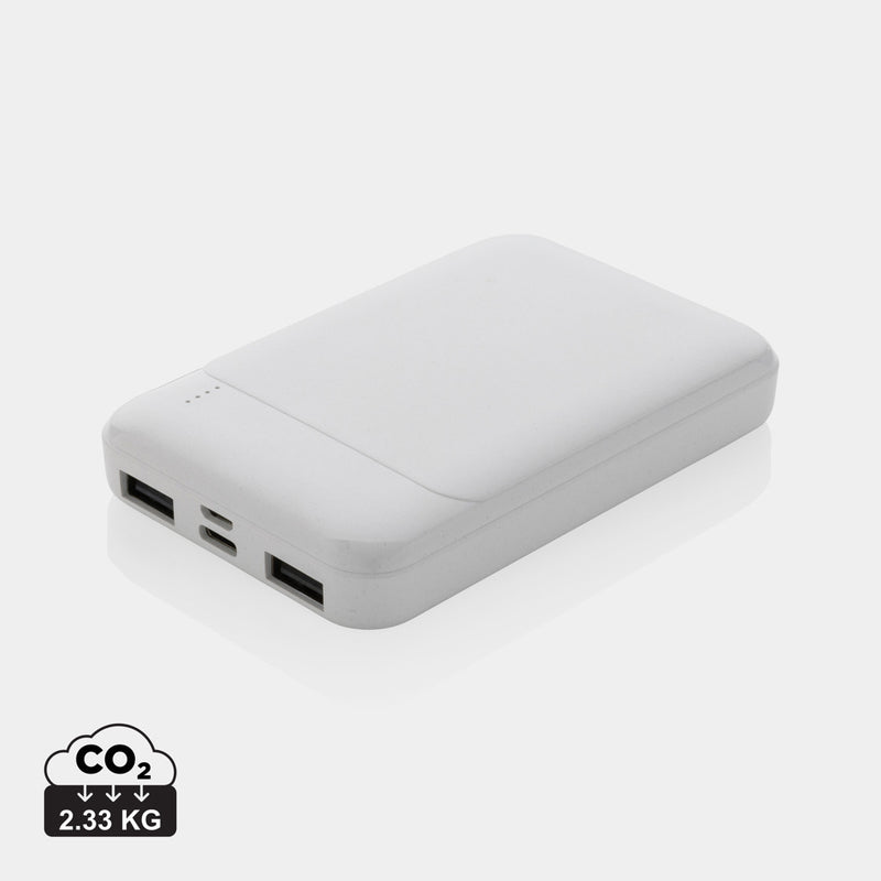Load image into Gallery viewer, XD Collection recycled plastic powerbank with 5,000 mAh capacity for phones and tablets, shown with charging port and compact design.
