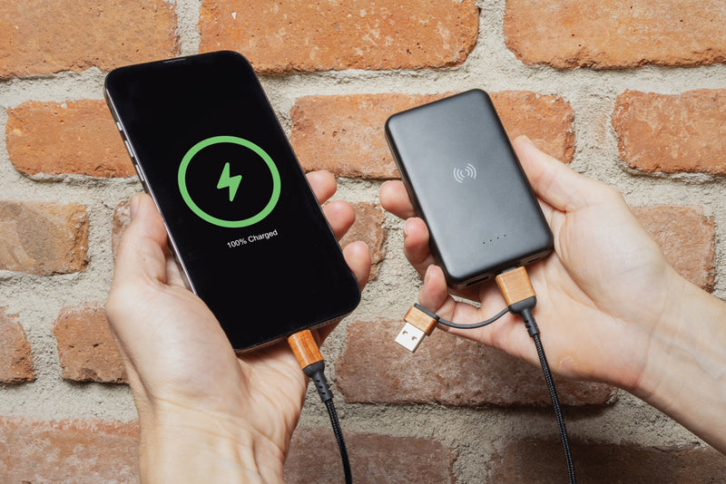 Load image into Gallery viewer, XD Collection RCS recycled plastic 5,000mAh wireless powerbank for phones and tablets, compact and eco-friendly design.
