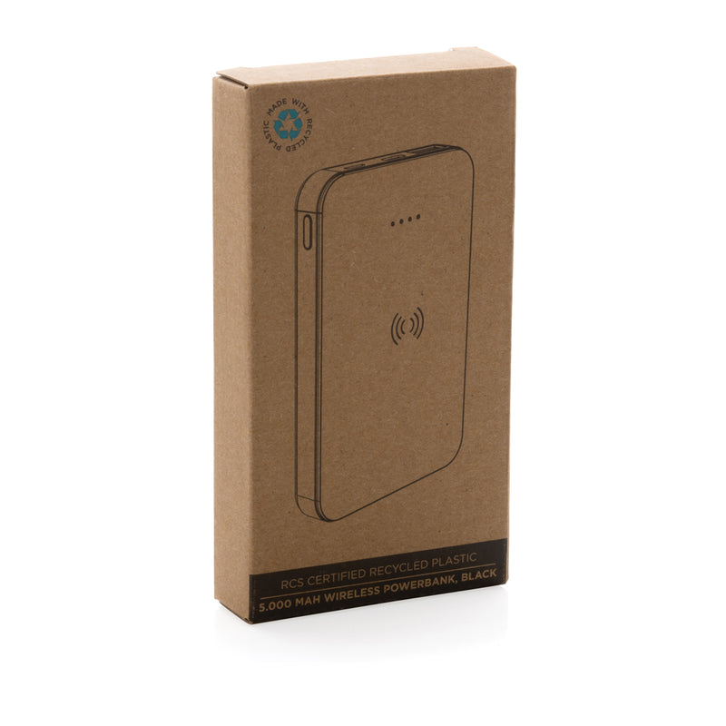 Load image into Gallery viewer, XD Collection RCS recycled plastic 5000mAh wireless powerbank for phones and tablets, 5W charging, eco-friendly design.
