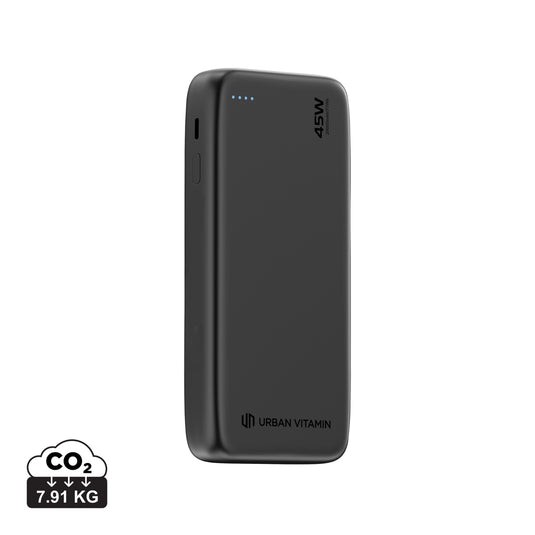 Urban Vitamin San Mateo 45W 20,000mAh powerbank for phones and tablets, compact portable charging device with digital display.