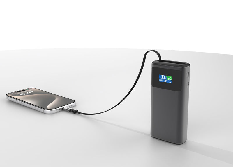 Load image into Gallery viewer, XD Xclusive Quantum RCS ultra-fast PD45W 10,000mAh powerbank with screen, portable phone and tablet charging accessory.
