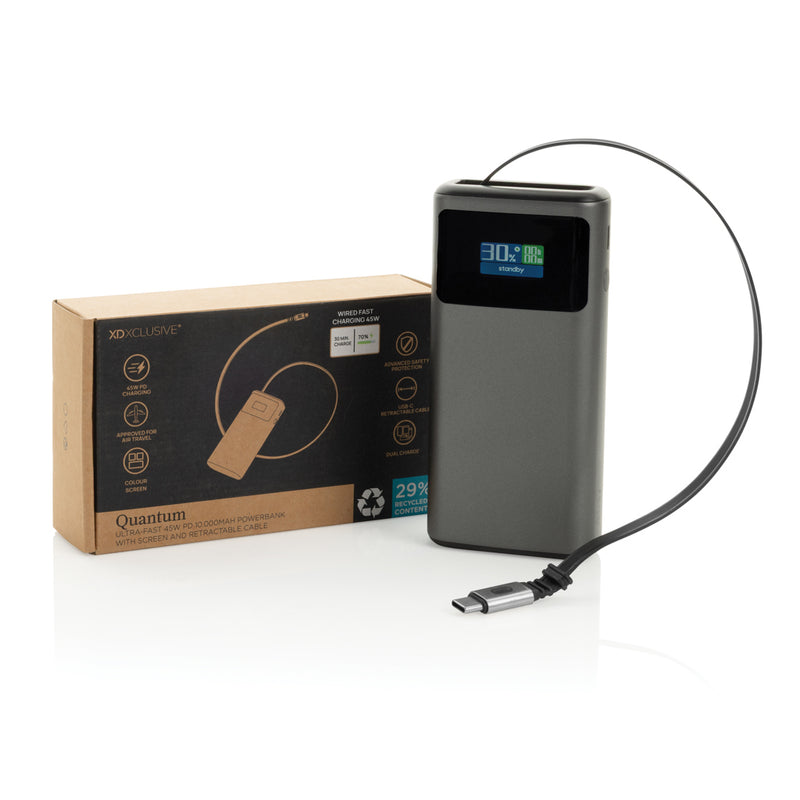 Load image into Gallery viewer, XD Xclusive Quantum RCS PD45W 10,000mAh powerbank with screen for phones and tablets, compact portable phone accessory
