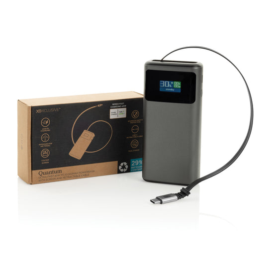XD Xclusive Quantum RCS PD45W 10,000mAh powerbank with screen for phones and tablets, compact portable phone accessory