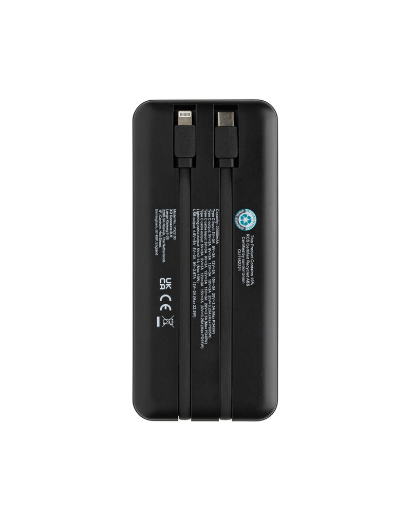 Load image into Gallery viewer, XD Collection Gridley RCS plastic 20000 65W laptop power bank with USB ports for charging phones and tablets.
