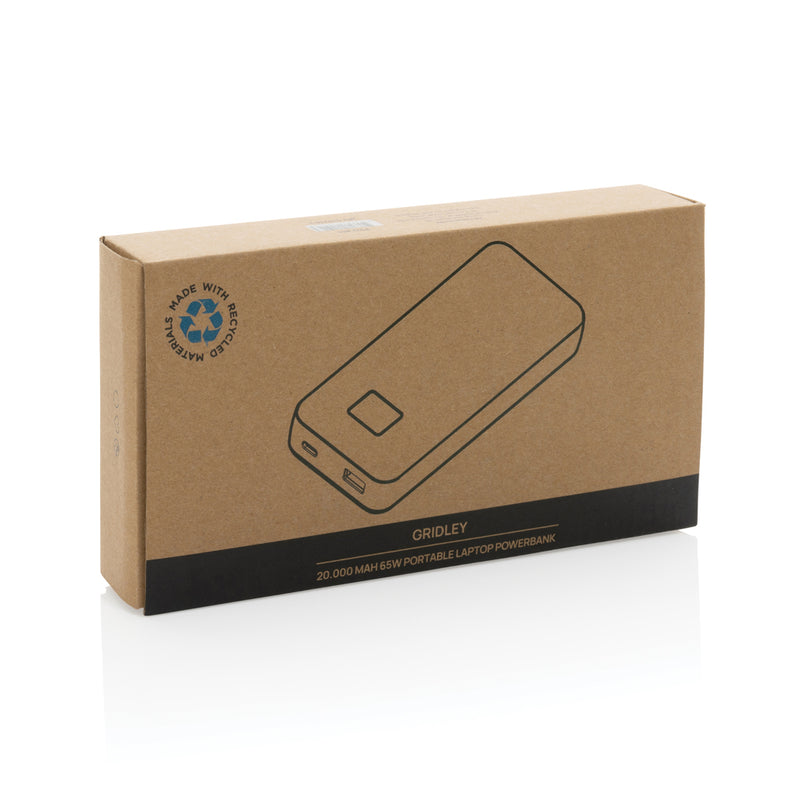 Load image into Gallery viewer, XD Collection Gridley RCS plastic 20000mAh 65W laptop powerbank with USB-C port, designed for phone and tablet charging.
