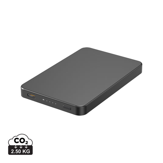Urban Vitamin Marin 5000mAh magnetic wireless powerbank charging phone and tablet, compact portable accessory with 15W fast charging.