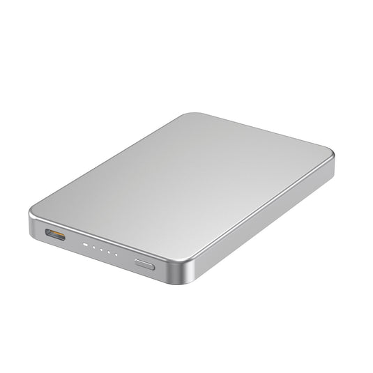 Urban Vitamin Marin 5000mAh magnetic wireless powerbank for phones and tablets, with 15W fast charging, shown with magnetic attachment.