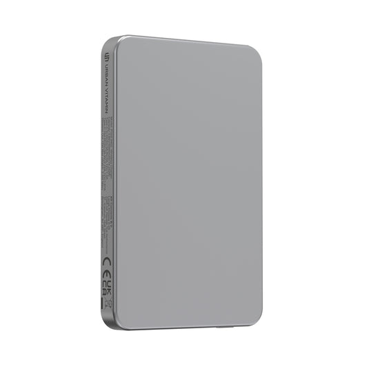 Urban Vitamin Marin 5000mAh magnetic wireless powerbank for phones and tablets, with 15W fast charging and sleek design.