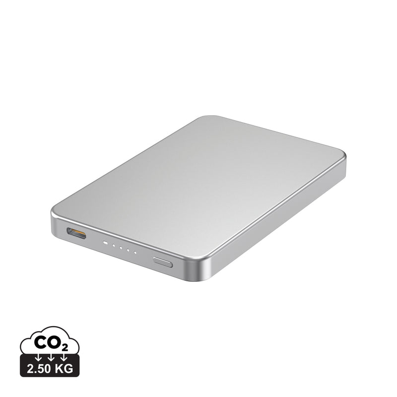 Load image into Gallery viewer, Urban Vitamin Marin 5000mAh magnetic wireless powerbank for phones and tablets, with 15W fast charging, shown with magnetic attachment.
