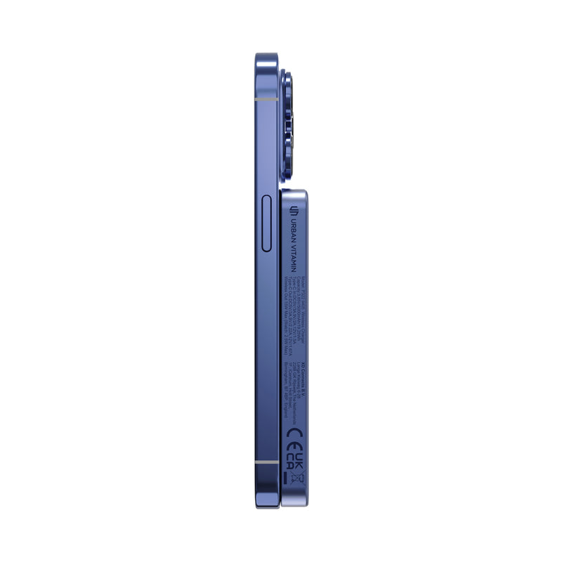 Load image into Gallery viewer, Urban Vitamin Marin 5000mAh magnetic wireless powerbank for phones and tablets, with 15W fast charging, shown with magnetic attachment.
