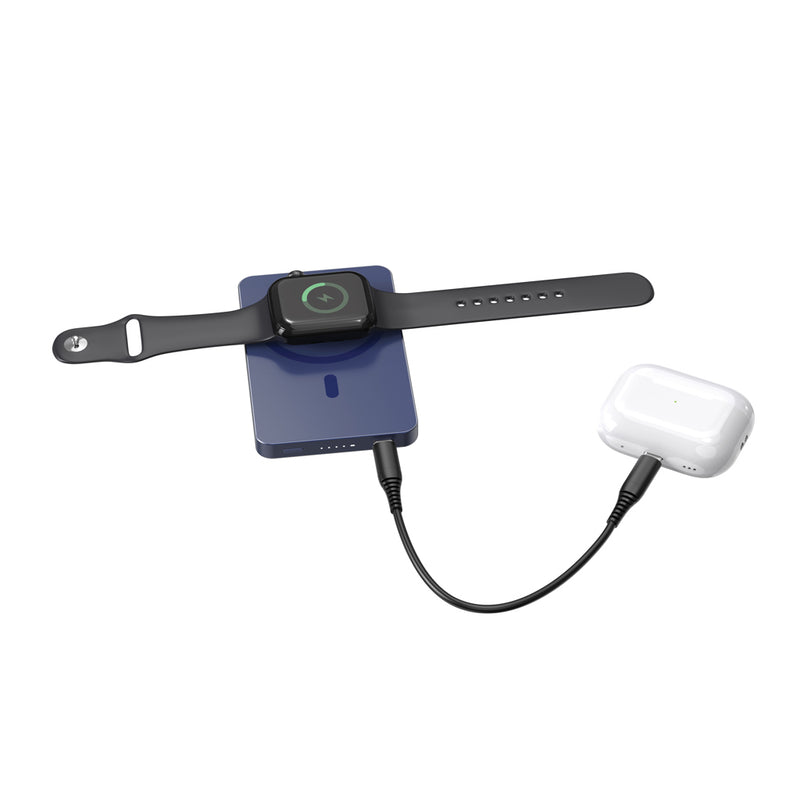 Load image into Gallery viewer, Urban Vitamin Marin 5000mAh magnetic wireless powerbank for phones and tablets, with 15W fast charging, shown with magnetic attachment.
