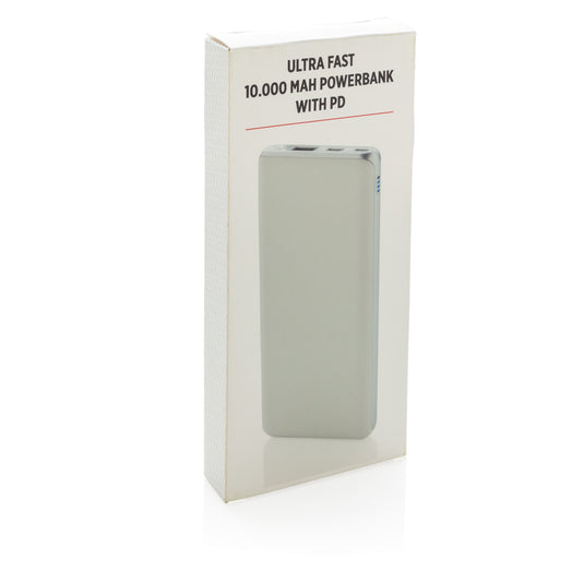 XD Collection 10,000 mAh fast powerbank with PD for phones and tablets, compact portable charger in sleek design.