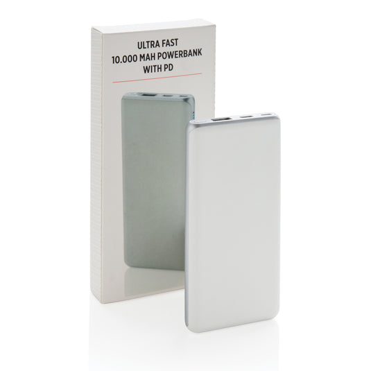 XD Collection 10,000 mAh powerbank with PD fast charging for phones and tablets, compact portable power source.