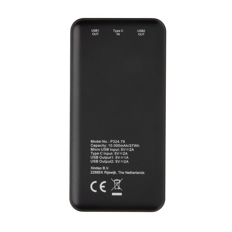 Load image into Gallery viewer, XD Collection high density 10,000 mAh pocket powerbank for phones and tablets, compact portable charger with USB ports.
