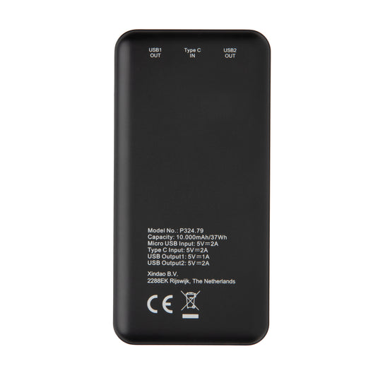 XD Collection high density 10,000 mAh pocket powerbank for phones and tablets, compact portable charger with USB ports.