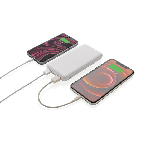 XD Collection high-density 10,000 mAh pocket powerbank for phones and tablets, compact portable charger with USB ports.