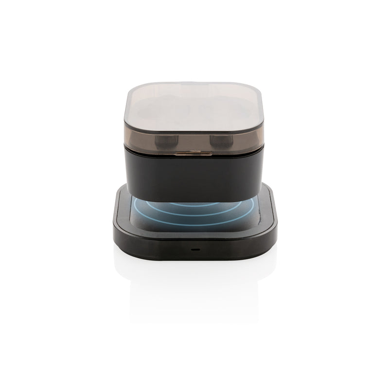 Load image into Gallery viewer, Wireless TWS earbuds from XD Collection in a sleek charging case, compact and designed for portable audio use.
