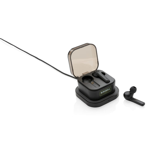 XD Collection TWS wireless earbuds in charging case, compact audio earbuds with charging port and sleek design.