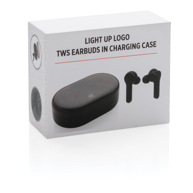 Load image into Gallery viewer, Light up logo TWS earbuds in charging case - Custom Wood Designs
