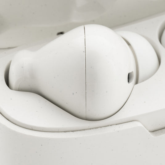 XD Collection RCS recycled plastic Liberty Pro wireless earbuds, black in-ear audio earbuds with charging case and control buttons.