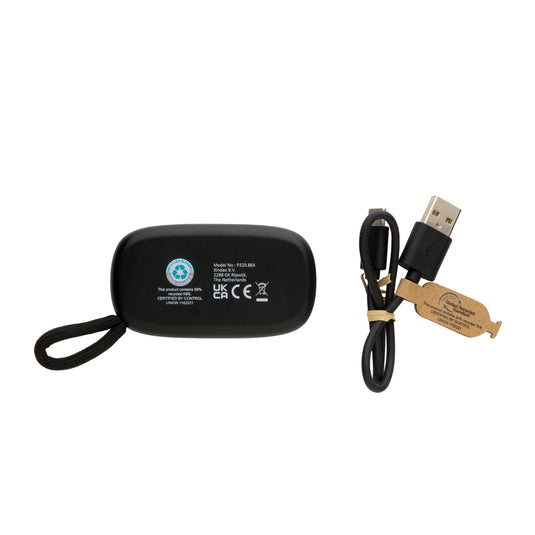 XD Collection RCS recycled plastic and bamboo TWS earbuds, compact wireless audio earbuds with eco-friendly design.