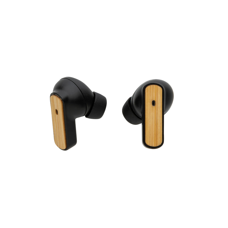 Load image into Gallery viewer, XD Collection RCS recycled plastic and bamboo TWS earbuds, wireless audio earbuds with eco-friendly design and sleek finish.
