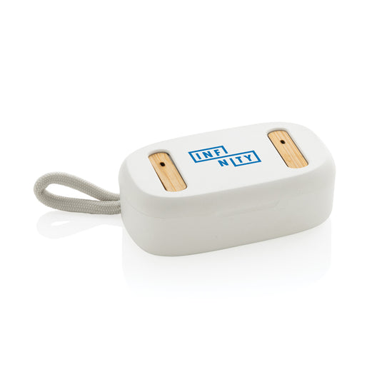 XD Collection RCS recycled plastic and bamboo TWS earbuds, wireless audio earphones with eco-friendly design and compact charging case