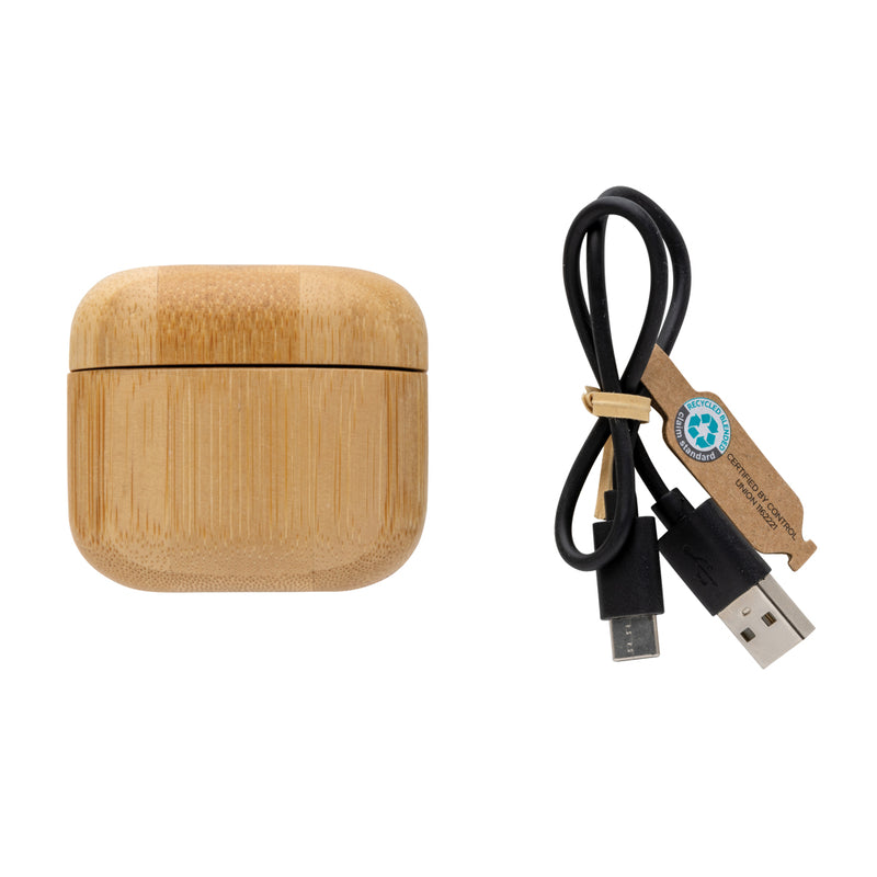 Load image into Gallery viewer, Bamboo TWS earbuds with RCS recycled plastic - Custom Wood Designs

