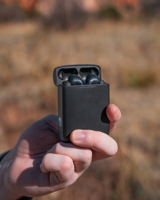 Skywave RCS recycled plastic solar earbuds - Custom Wood Designs