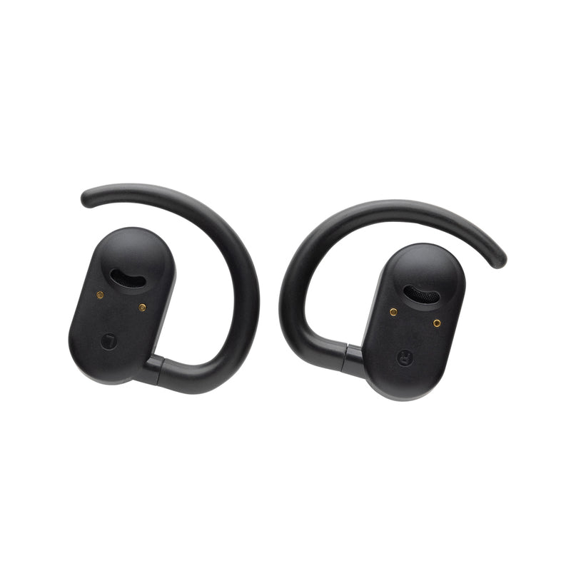 Load image into Gallery viewer, Fitsound RCS recycled plastic open ear TWS earbuds by XD Collection shown in a sleek black design with open ear tips.
