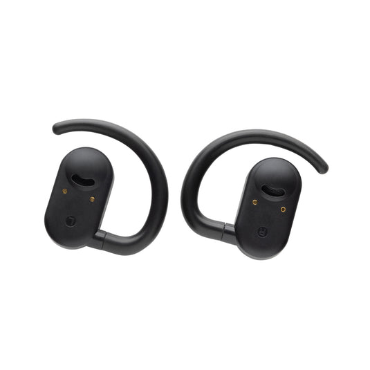 Fitsound RCS recycled plastic open ear TWS earbuds by XD Collection shown in a sleek black design with open ear tips.