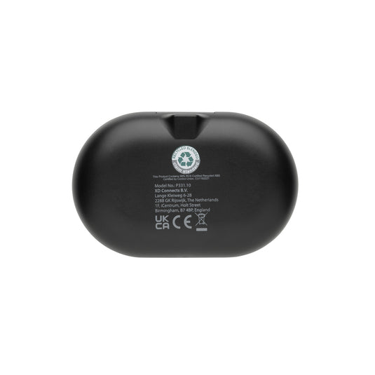 Fitsound RCS recycled plastic open ear TWS earbuds by XD Collection, wireless audio earbuds with open-ear design and eco-friendly materials.
