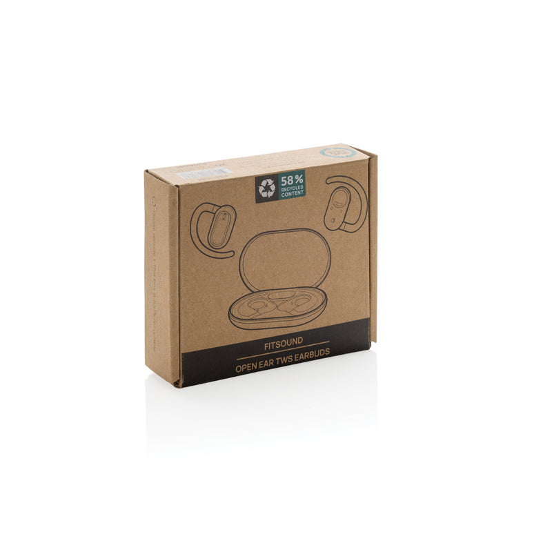 Load image into Gallery viewer, XD Collection Fitsound RCS recycled plastic open ear TWS earbuds, black wireless audio earbuds with open ear design.
