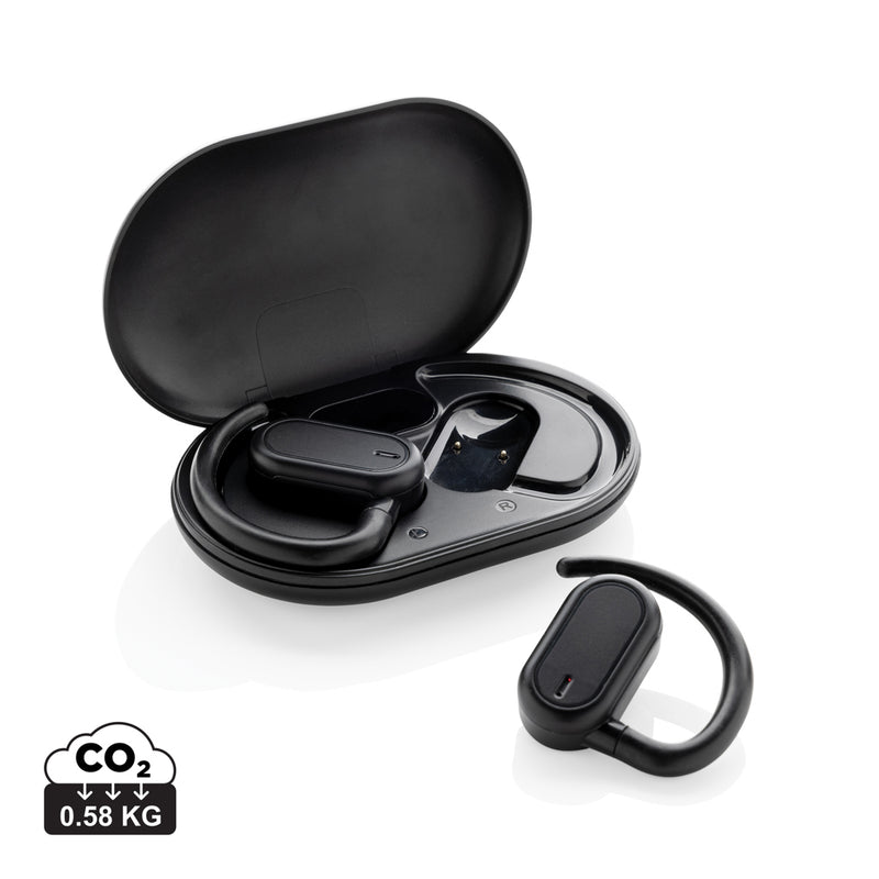 Load image into Gallery viewer, Fitsound RCS recycled plastic open ear TWS earbuds by XD Collection with sleek design and open-ear fit, ideal for comfortable listening.
