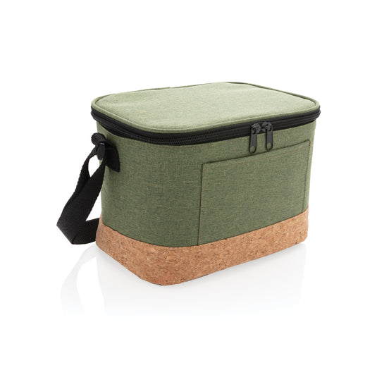 Two-tone outdoor cooler bag with cork detail by XD Collection, showing insulated interior and stylish design.