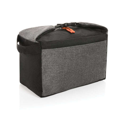 Two-tone outdoor cooler bag by XD Collection featuring insulated compartments and carrying handle for outdoor activities.