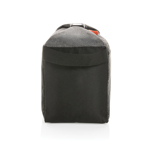 Two-tone outdoor cooler bag by XD Collection with insulated interior and adjustable shoulder strap, perfect for outdoor activities.