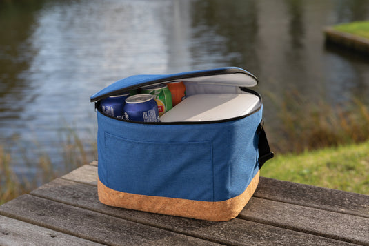 XD Collection Impact AWARE™ XL RPET two-tone cooler bag with cork detail, outdoor insulated bag for keeping items cool.