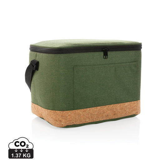 Impact AWARE™ XL RPET cooler bag with two-tone design and cork detail, outdoor XD Collection insulated tote for beverages.
