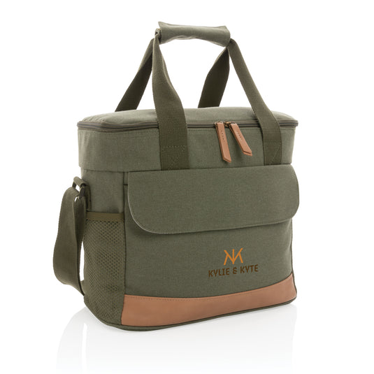 Impact AWARE™ 16 oz. outdoor canvas cooler bag by XD Collection shown with handles and insulated interior for outdoor use.