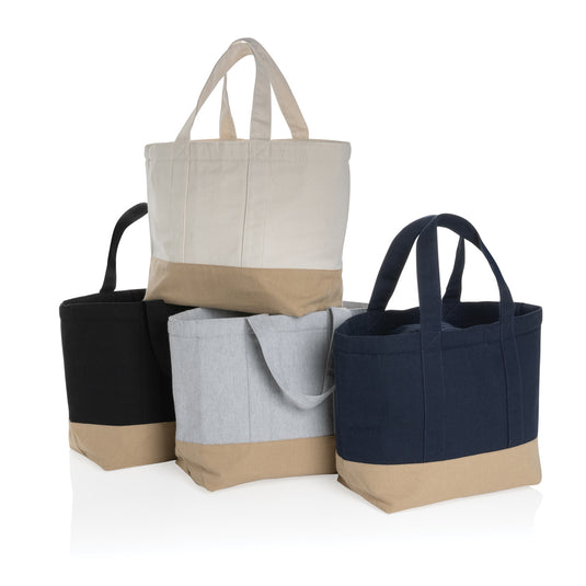 Impact Aware™ 285 gsm undyed canvas cooler bag from XD Collection, outdoor use, showing sturdy, durable fabric and spacious interior.