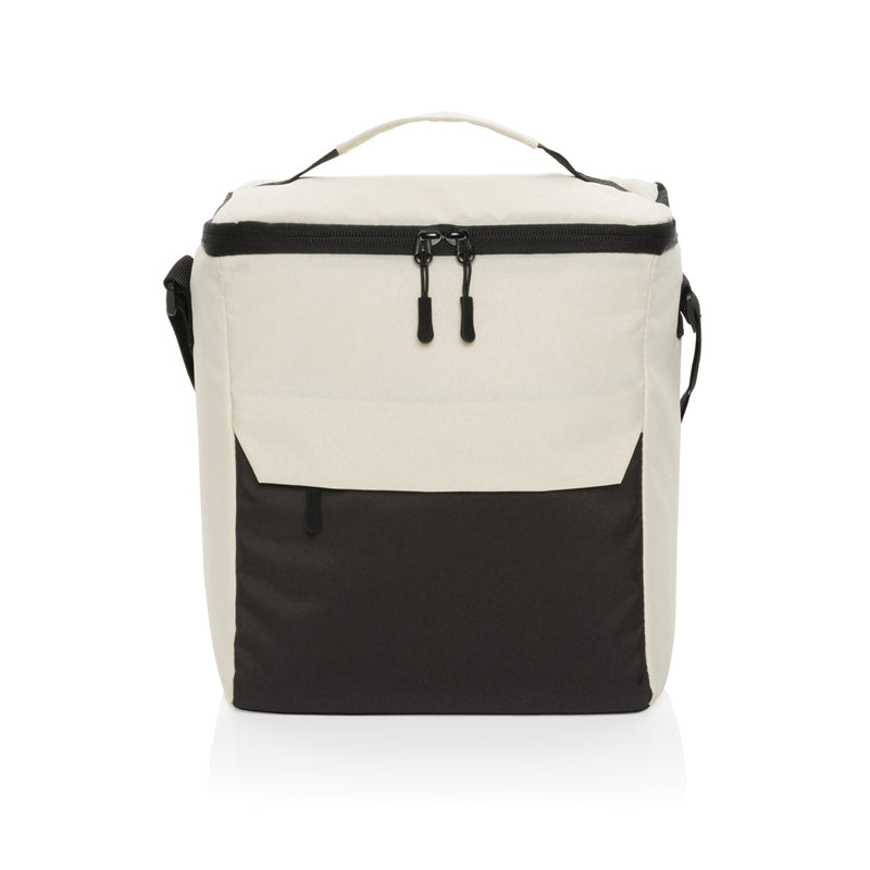 Load image into Gallery viewer, XD Collection Kazu AWARE RPET outdoor cooler bag in beige with black accents, insulated for keeping items cold.
