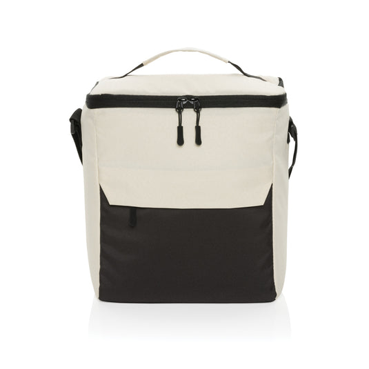 XD Collection Kazu AWARE RPET outdoor cooler bag in beige with black accents, insulated for keeping items cold.