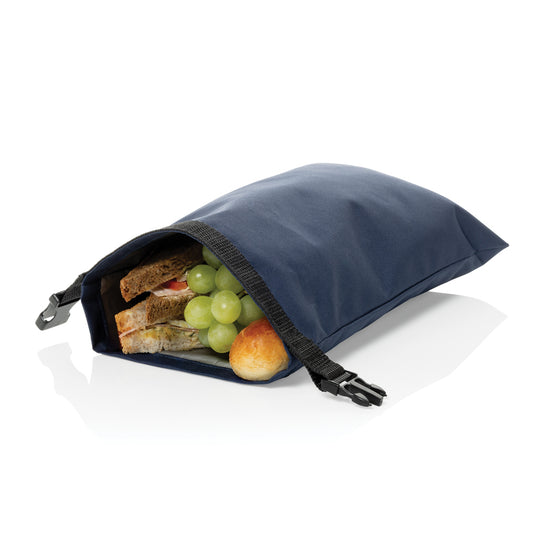 XD Collection AWARE™ RPET foldable lunch bag, outdoor snack strap, 30x20cm, eco-friendly reusable bag with handle and compact design.