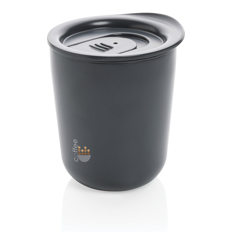 Load image into Gallery viewer, Simplistic antimicrobial coffee tumbler from XD Collection, black drinkware with a sleek design and secure lid.
