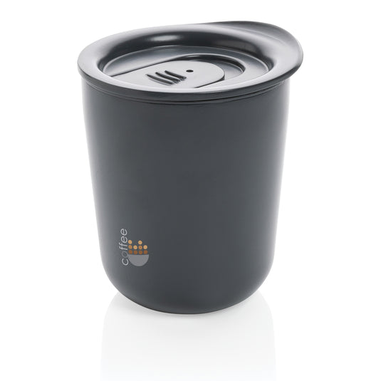 Simplistic antimicrobial coffee tumbler from XD Collection, black drinkware with a sleek design and secure lid.