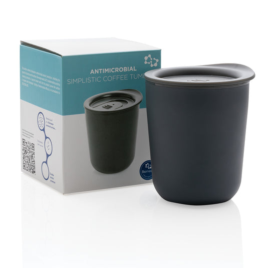 Simplistic antimicrobial coffee tumbler from XD Collection, made of durable drinkware with a sleek design and secure lid.