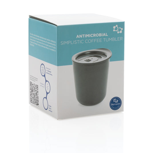Simplistic antimicrobial coffee tumbler from XD Collection, white drinkware with a sleek, minimalist design and secure lid.