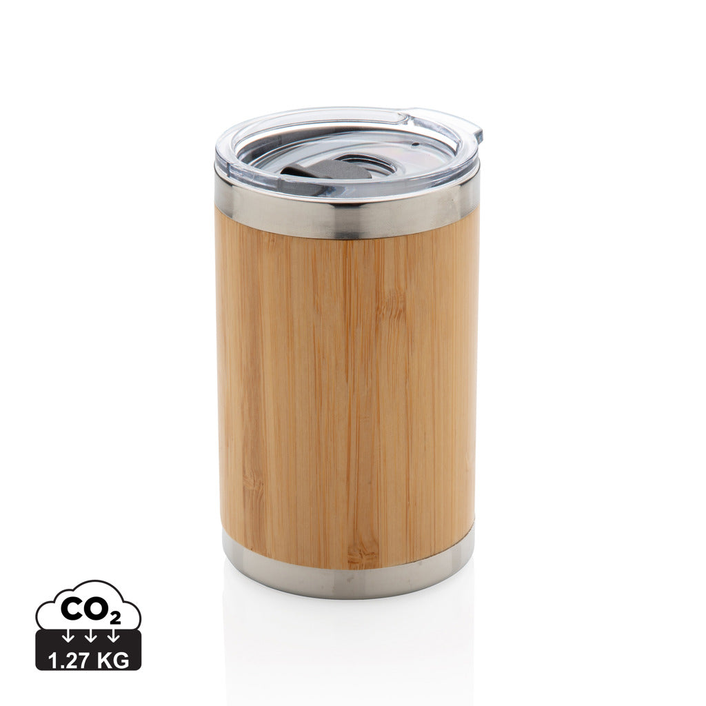 Bamboo coffee to go tumbler from XD Collection, eco-friendly drinkware with a sleek design and reusable lid for hot beverages.