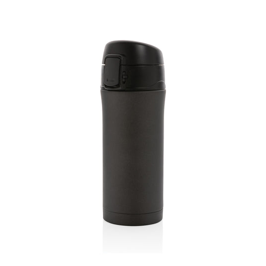 Metallic XD Collection vacuum mug with easy lock lid, stainless steel drinkware for hot and cold beverages.
